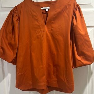 Orange Relaxed Blouse with Mandarin Collar and 3/4 Sleeves